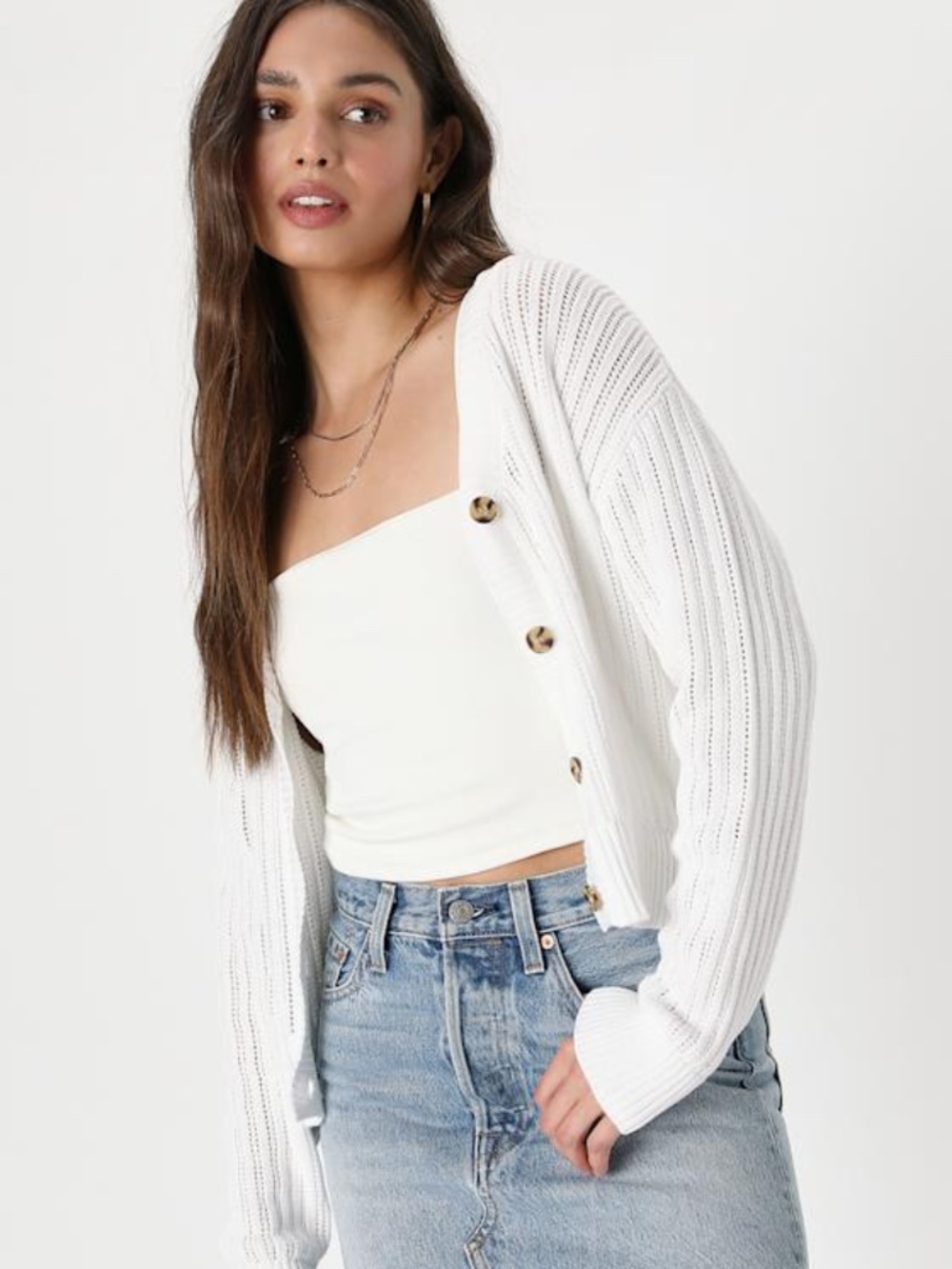 Lulus Fresh Feeling White Open Knit Button-up Cardigan Sweater - Size XL